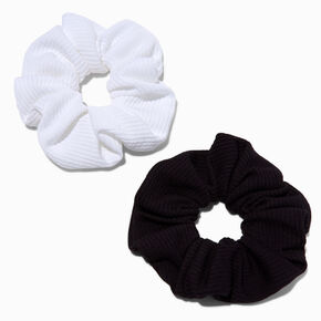 Black &amp; White Ribbed Hair Scrunchies - 2 Pack,