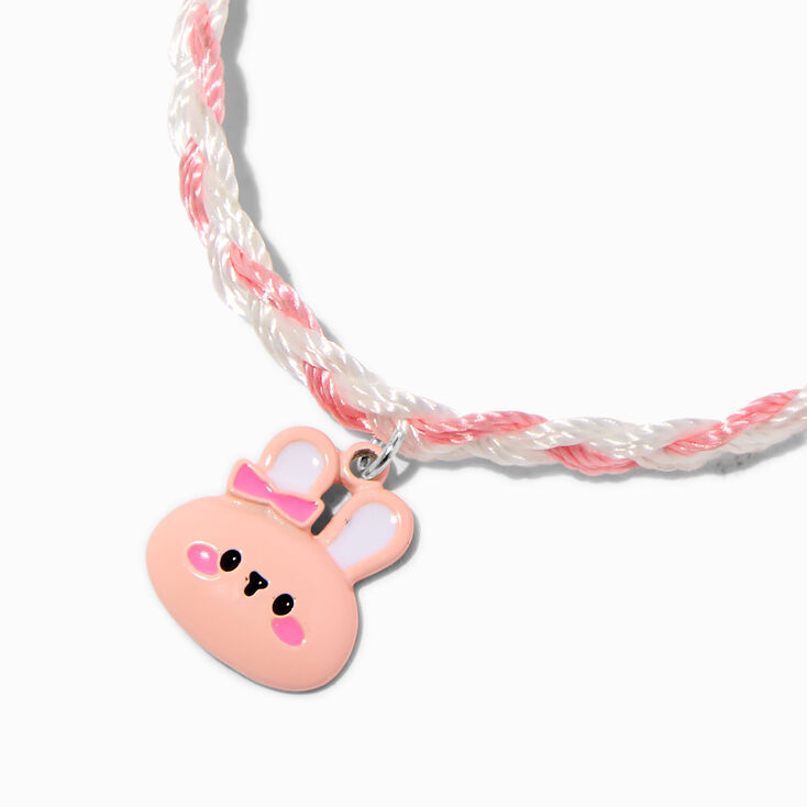 Bracelets r&eacute;glables lapin tress&eacute;s rose et blanc,