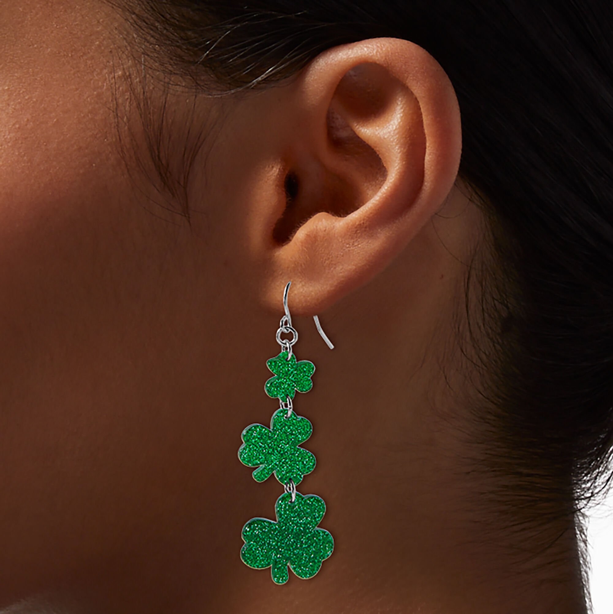 St. Patrick's Day Linear Shamrock Drop Earrings,