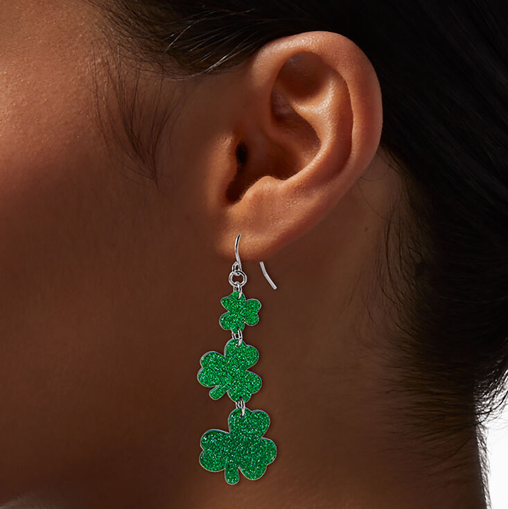 St. Patrick&#39;s Day Linear Shamrock Drop Earrings,