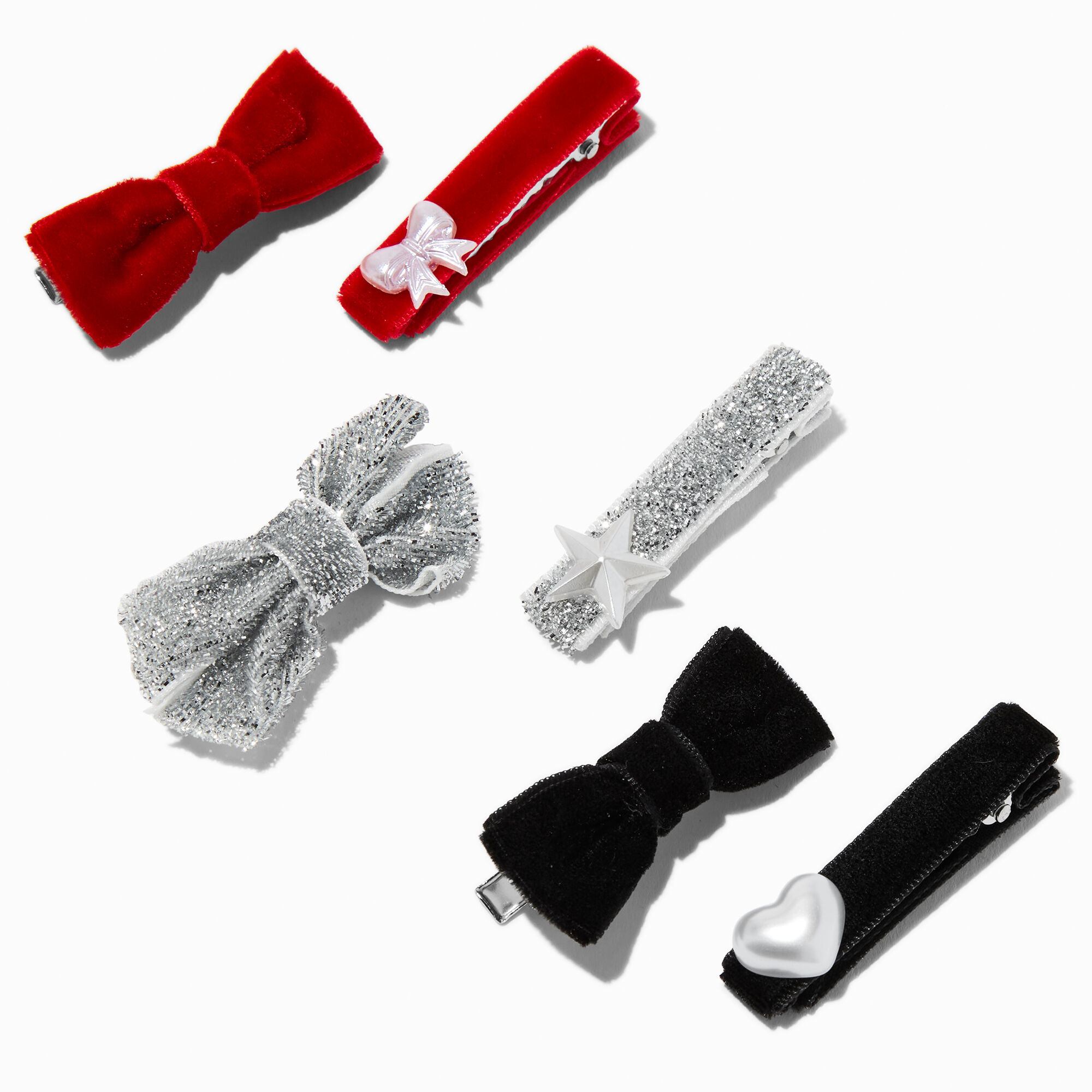 Claire's Club Holiday Mixed Velvet Hair Clips - 6 Pack,