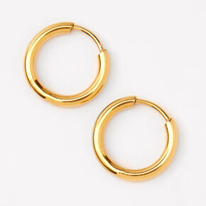 Gold Titanium 10MM Tube Hoop Earrings,