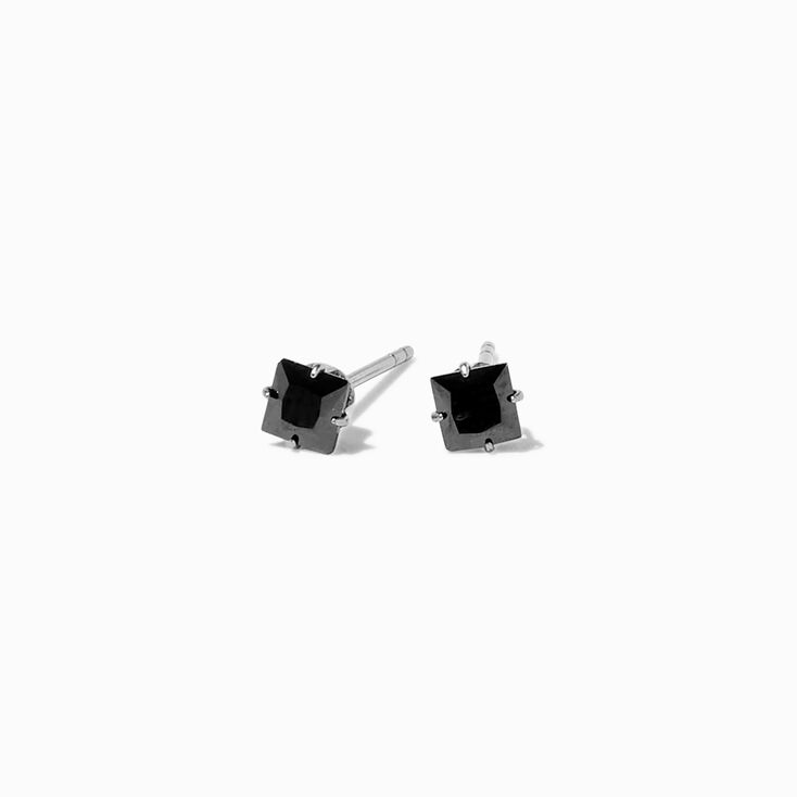 C LUXE by Claire&#39;s Silver-tone Titanium Black Cubic Zirconia 4mm Square Stud Earrings,