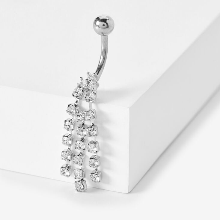 Silver 14G Crystal Waterfall Dangle Belly Ring,