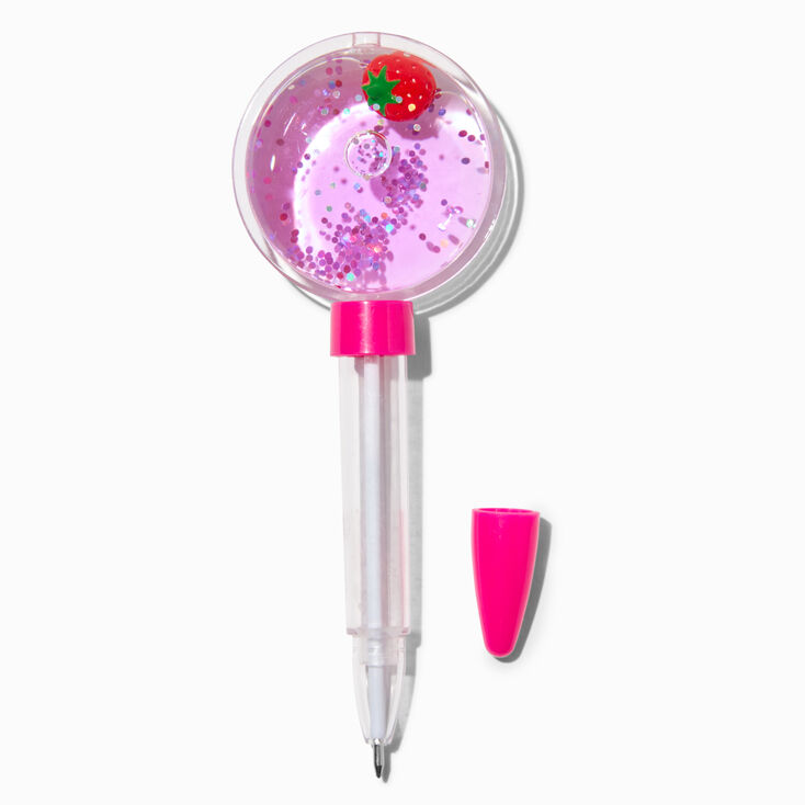 Strawberry Water-Filled Glitter Globe Pen,