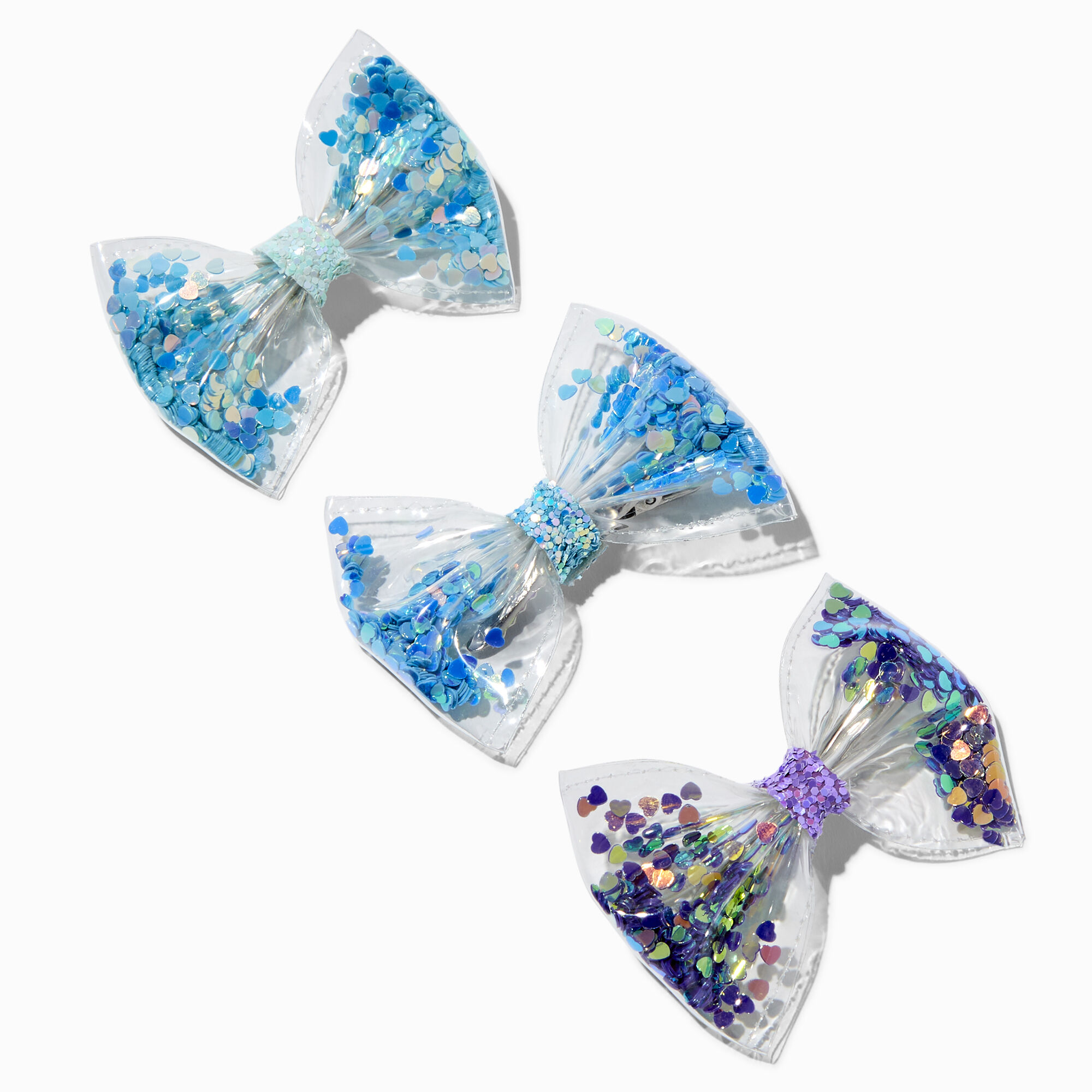 View Claires Purple Shaker Hair Bow Clips 3 Pack Blue information