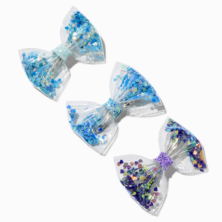 Claire&#39;s Blue &amp; Purple Shaker Hair Bow Clips - 3 Pack,