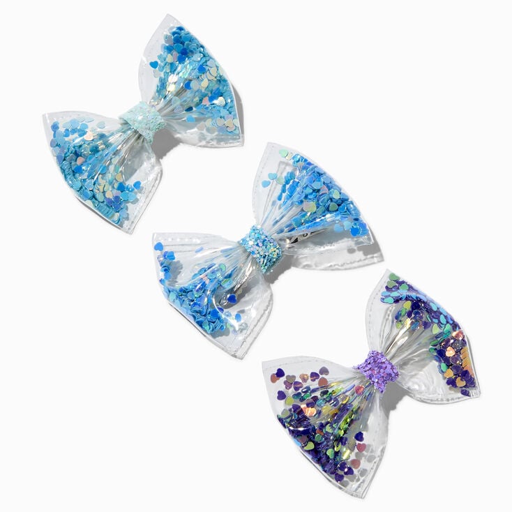 Claire's Blue & Purple Shaker Hair Bow Clips - 3 Pack