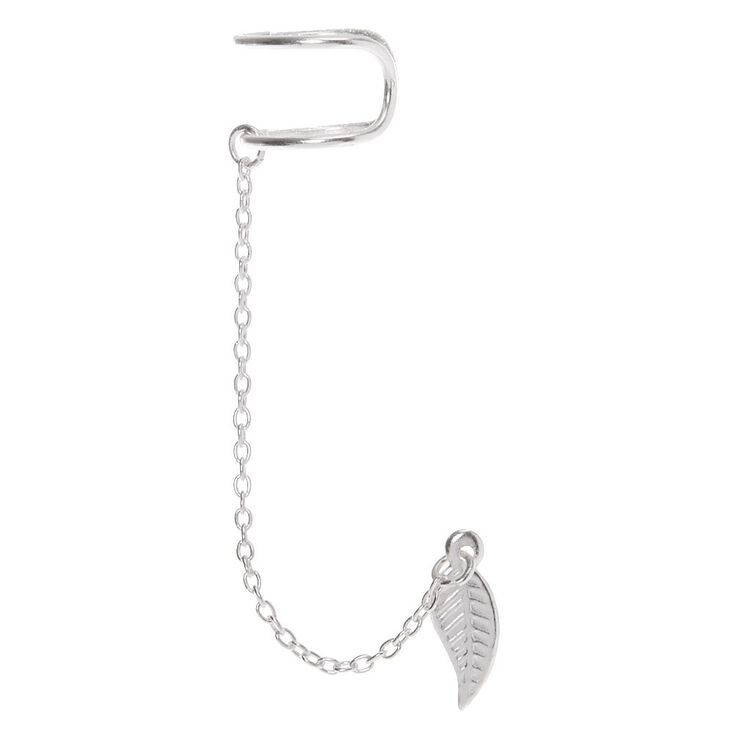 Claire's Boucle d’oreille et double manchette connectées feuille couleur argentée