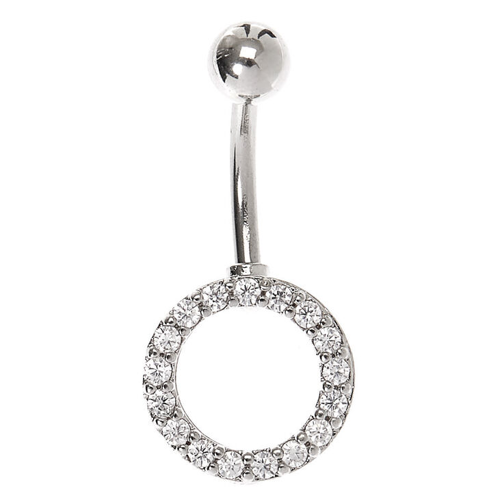 Silver 14G Crystal Circle Belly Ring,