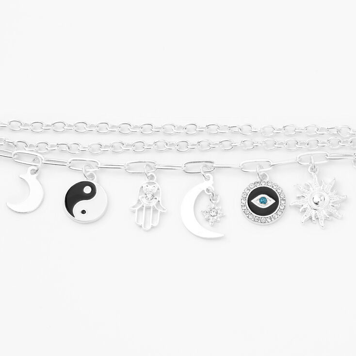 Silver Yin Yang Tassel Charm Bracelet - Black,