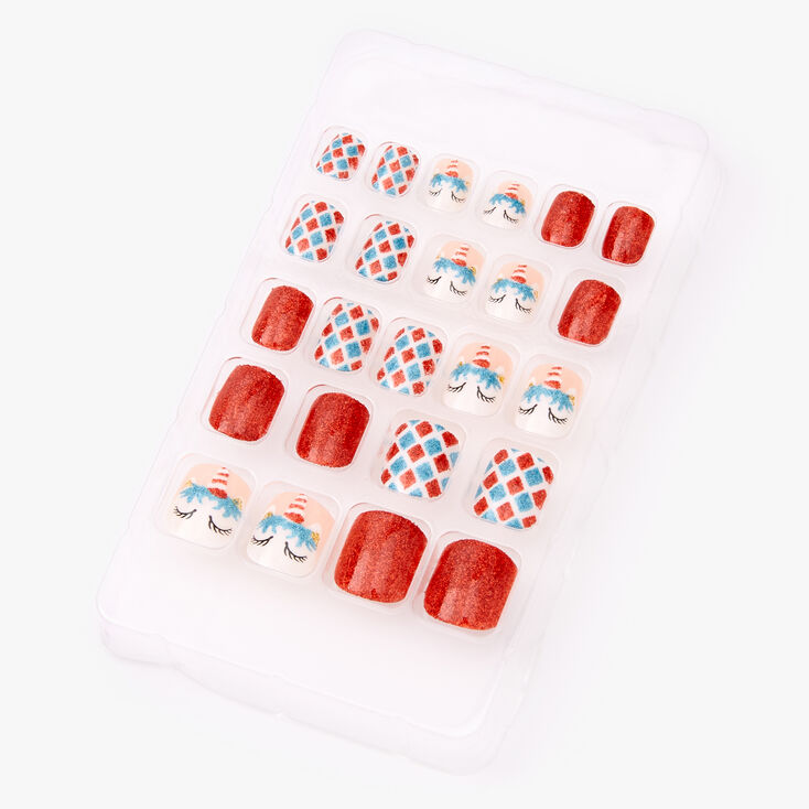 Faux ongles autocollants carr&eacute;s licorne de No&euml;l - Lot de 24,