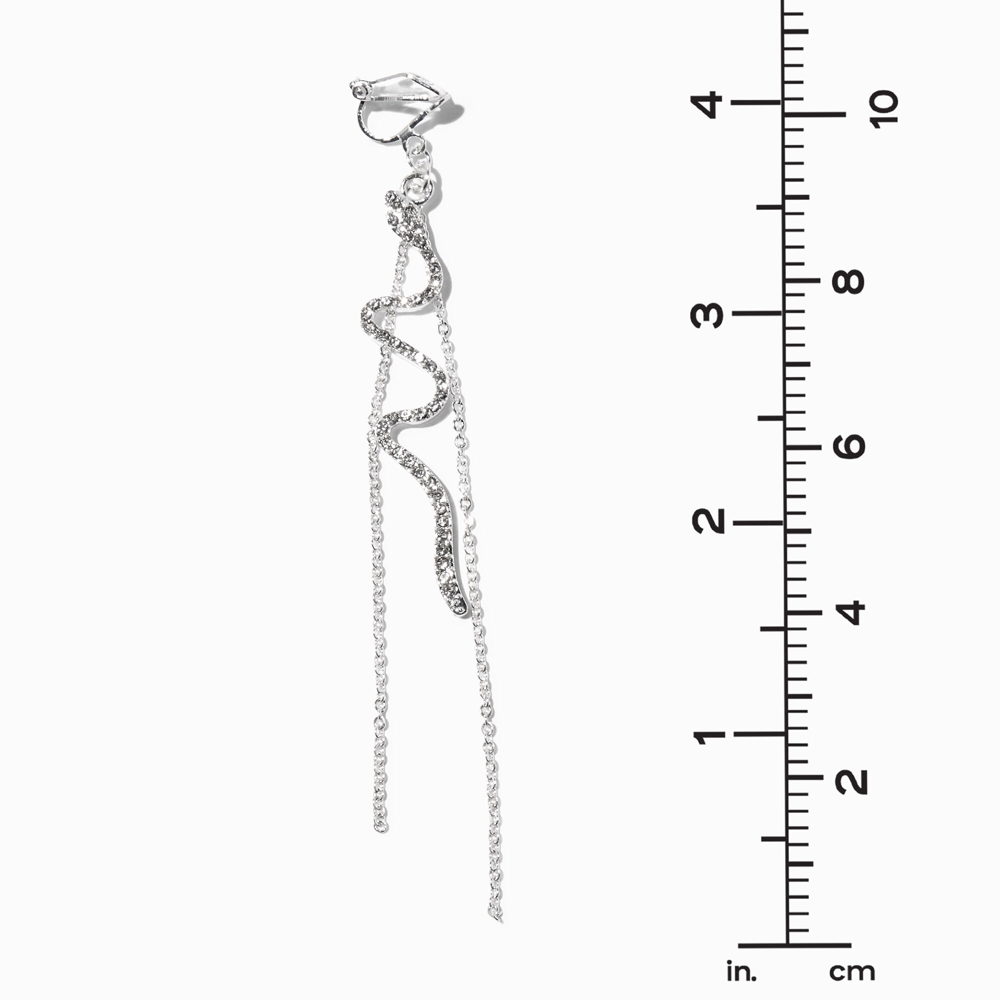 Silver-tone Crystal Snake Linear Clip-On 3" Drop Earrings,