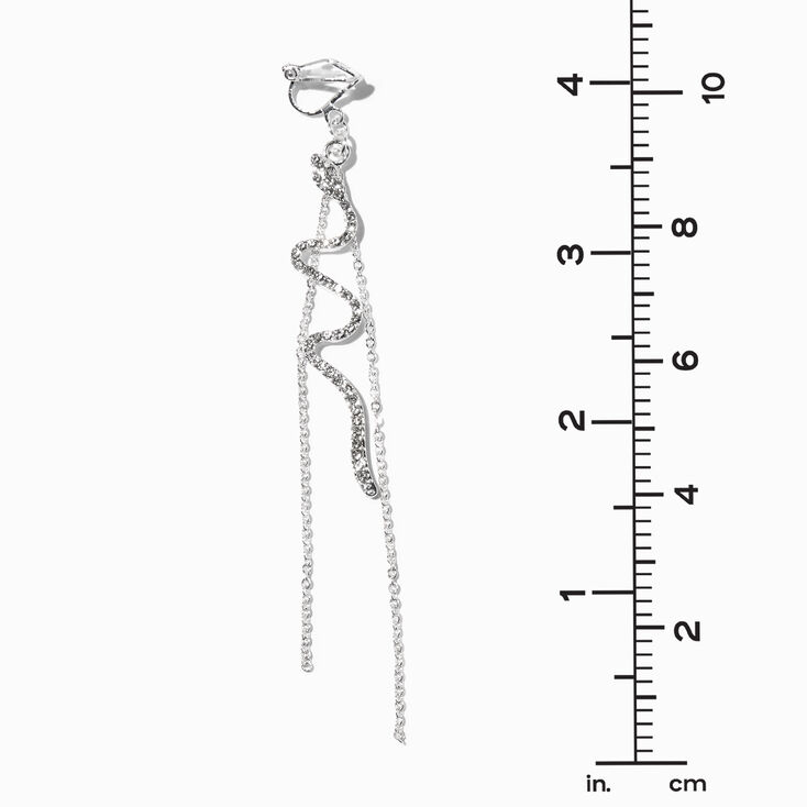 Silver 3&quot; Crystal Snake Linear Clip-On Drop Earrings,