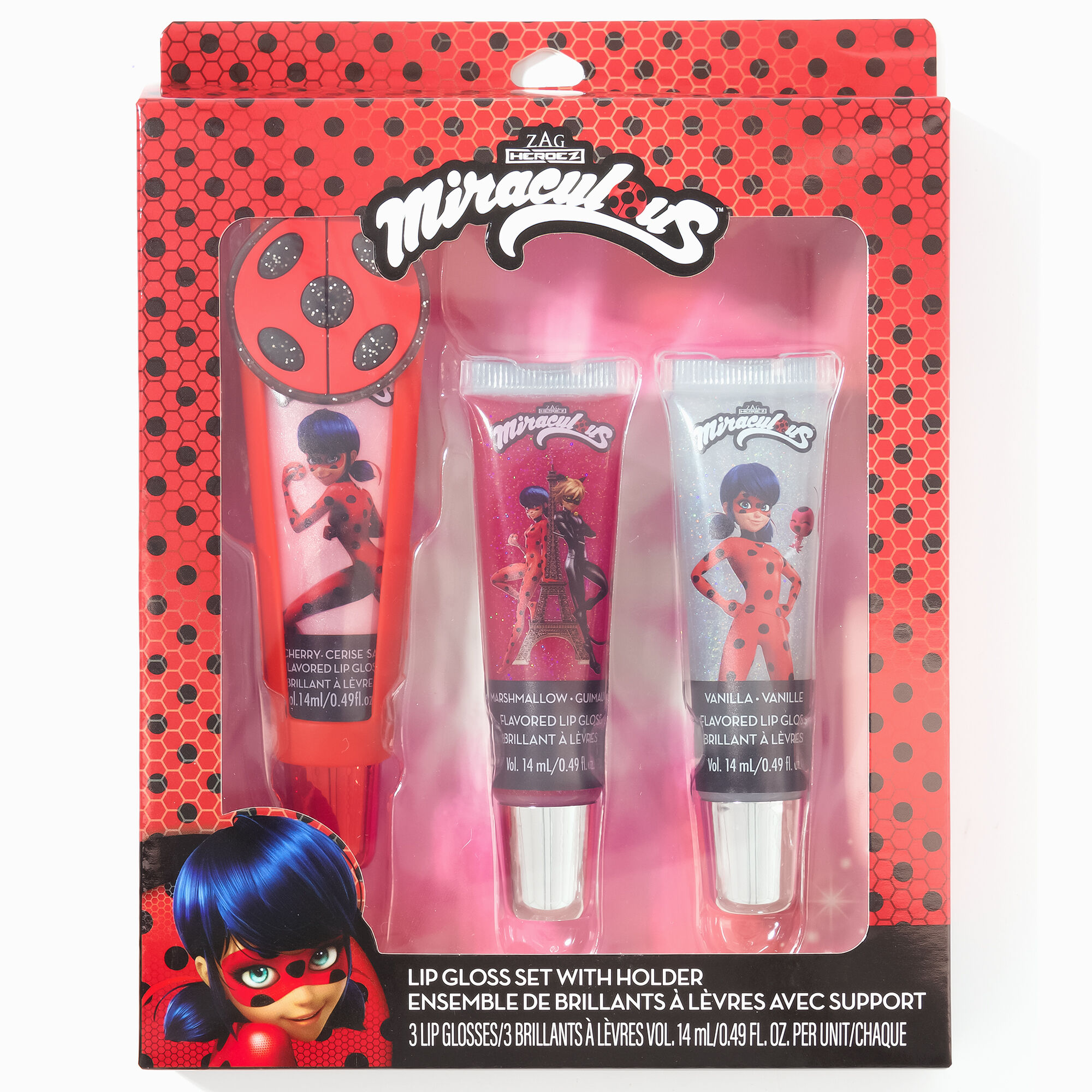 View Claires Miraculous Lip Gloss Set With Holder 3 Pack Red information
