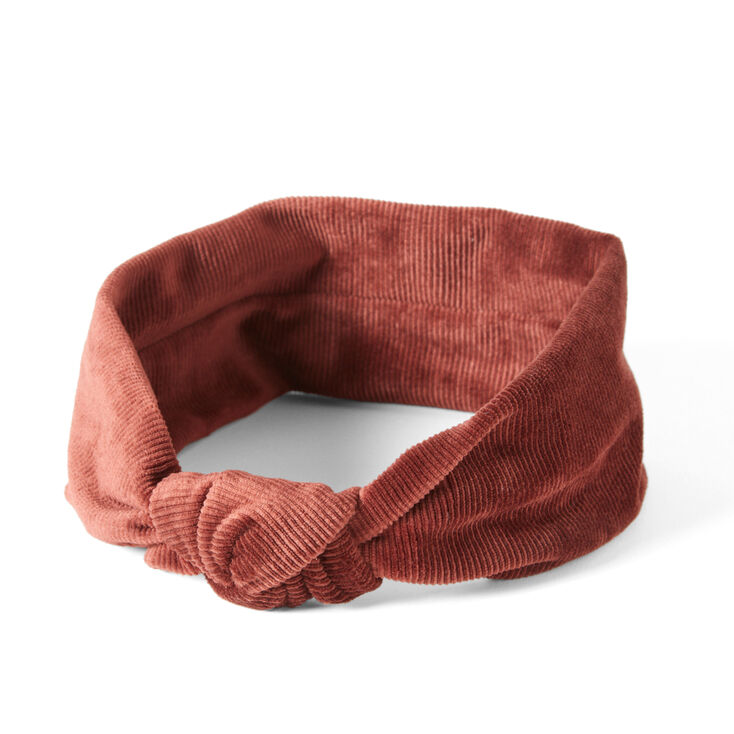 Velvet Knit Knotted Headwrap - Copper Brown,