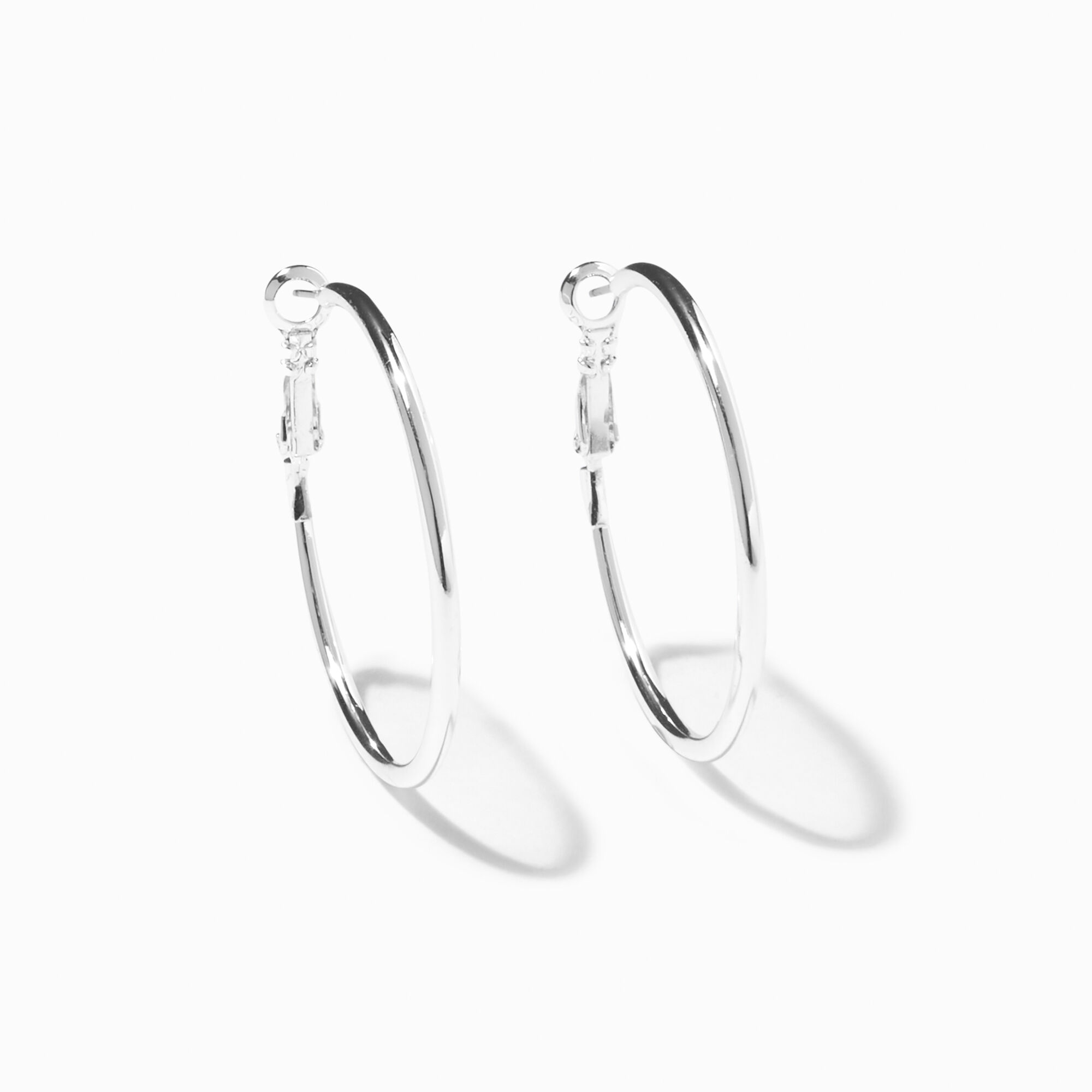 View Claires Tone 40MM Hoop Earrings Silver information