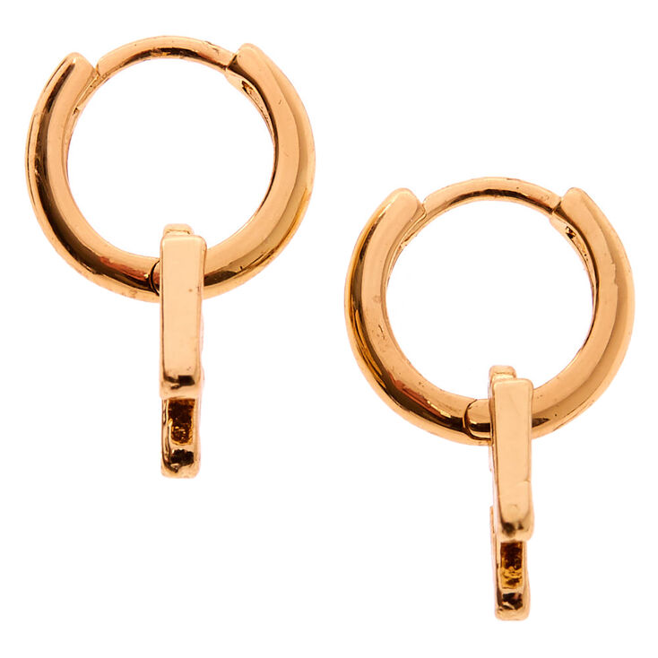 Gold 10MM Initial Huggie Hoop Earrings - W,