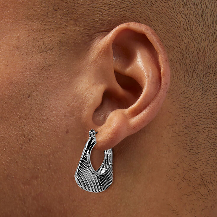 Silver-tone Textured Handbag Hoop Earrings,