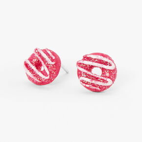 Sterling Silver Glitter Pink Donut Stud Earrings,