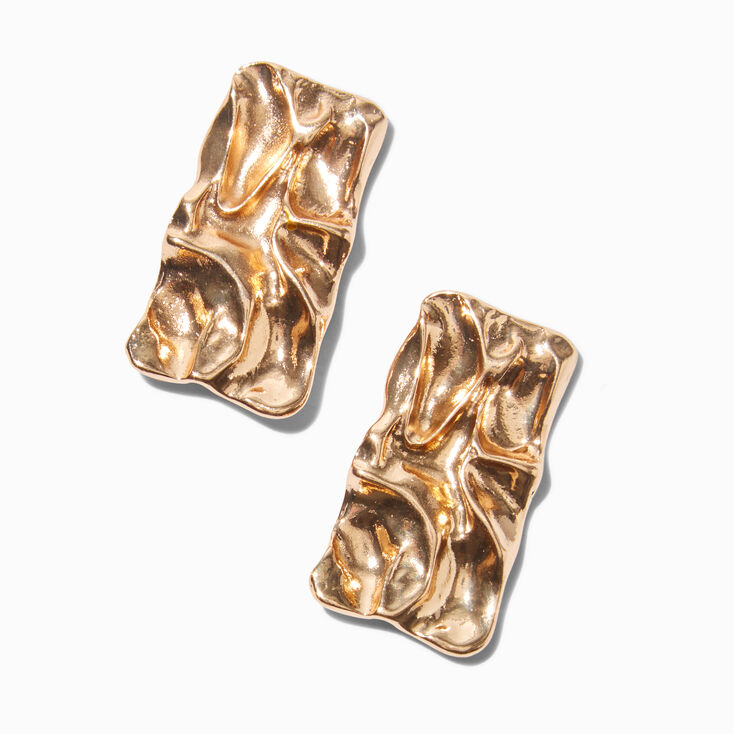 Gold-tone Crumpled Rectangle 1.5&quot; Drop Earrings,