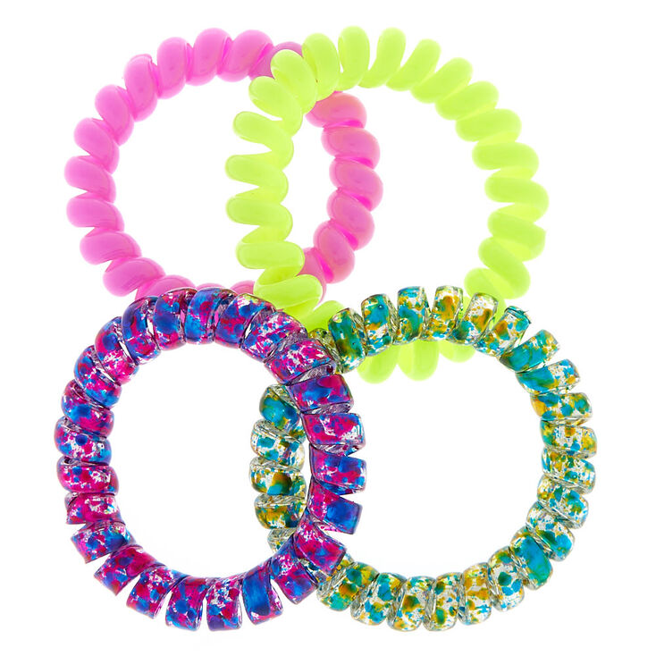 Neon Splatter Spiral Hair Ties - 4 Pack,