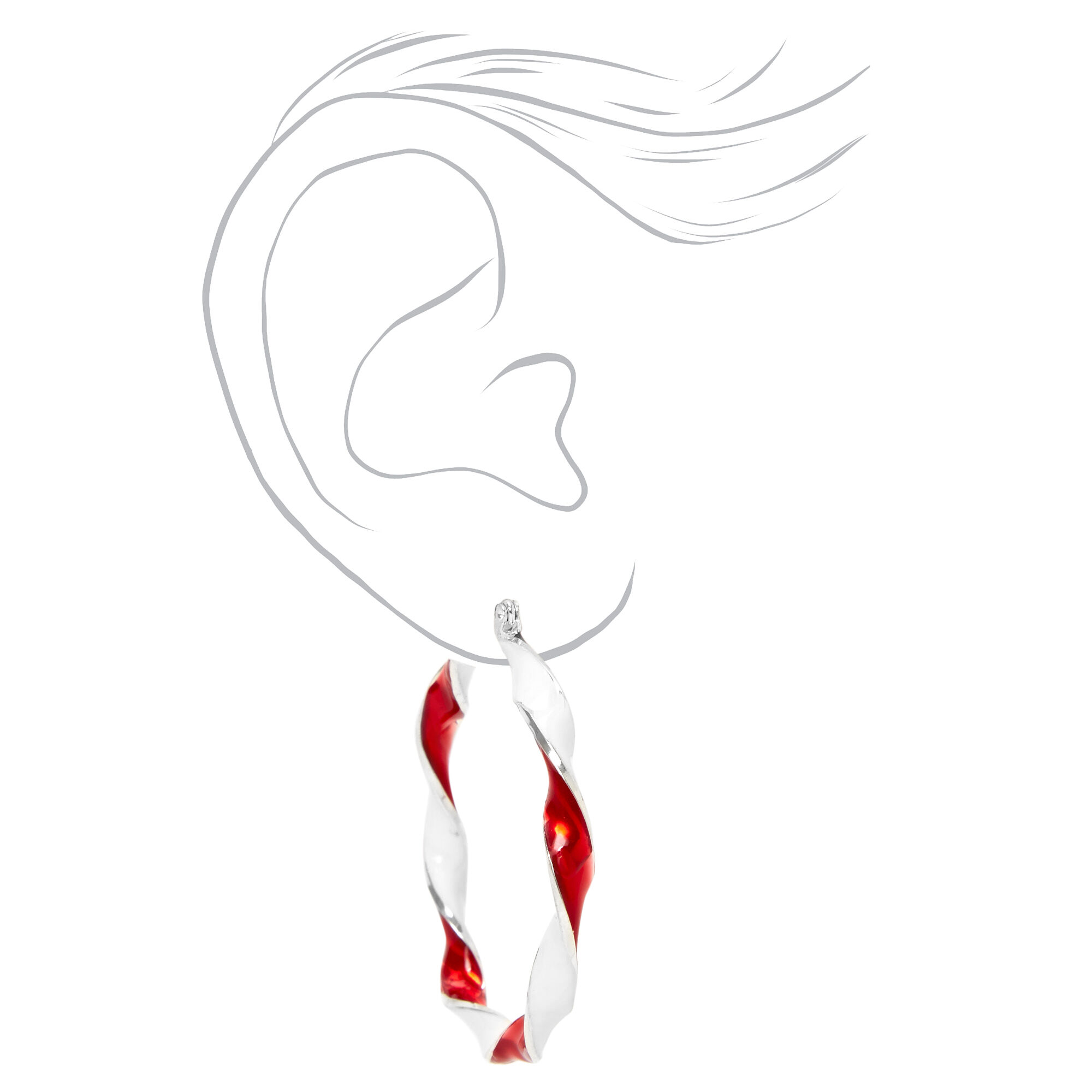 Christmas Silver Candy Cane Twist Hoop Earrings,