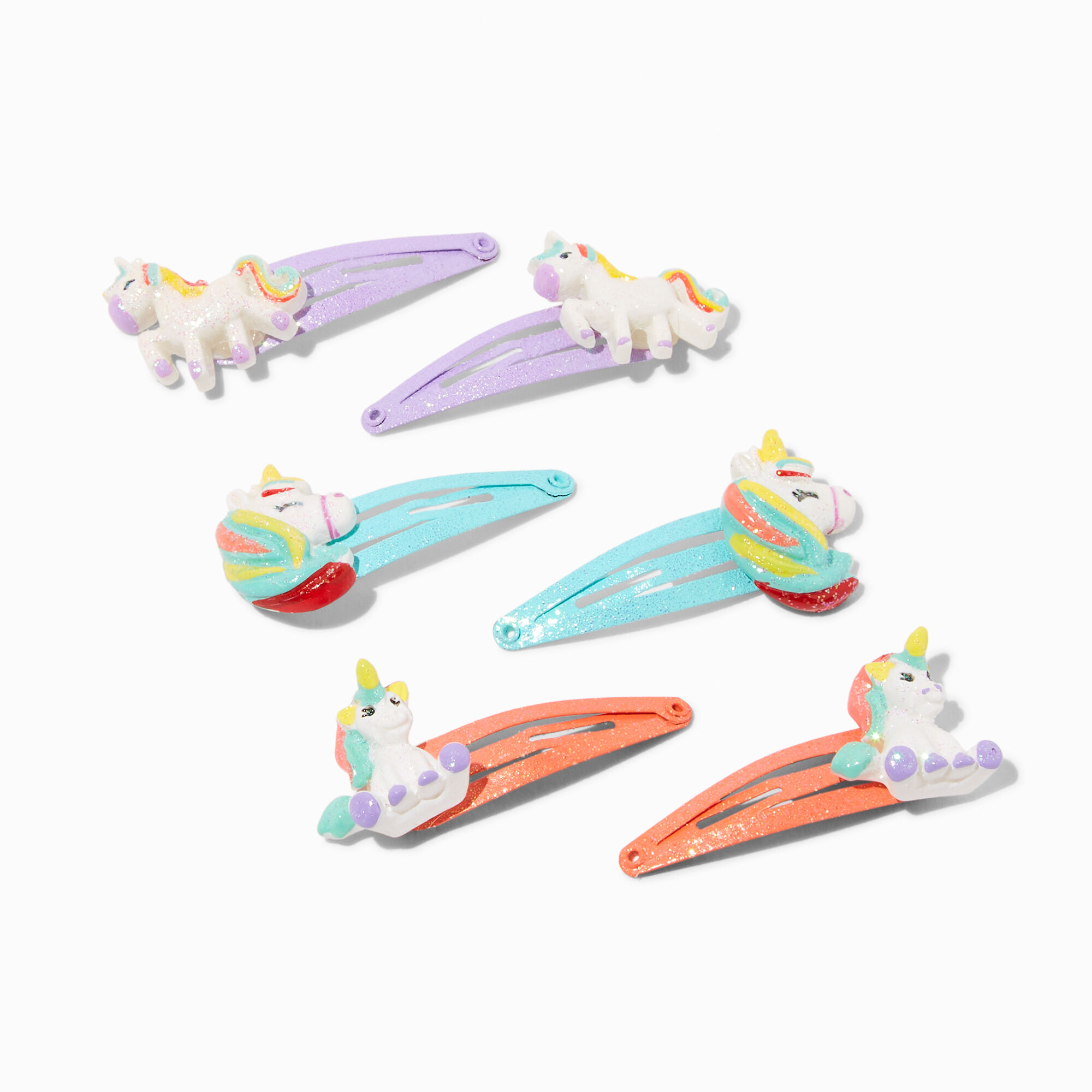 View Claires Club Pastel Unicorn Snap Hair Clips 6 Pack Rainbow information