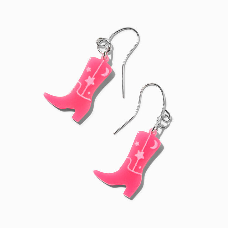 Pink Glow in the Dark Cowboy Boots 1.5&quot; Drop Earrings,