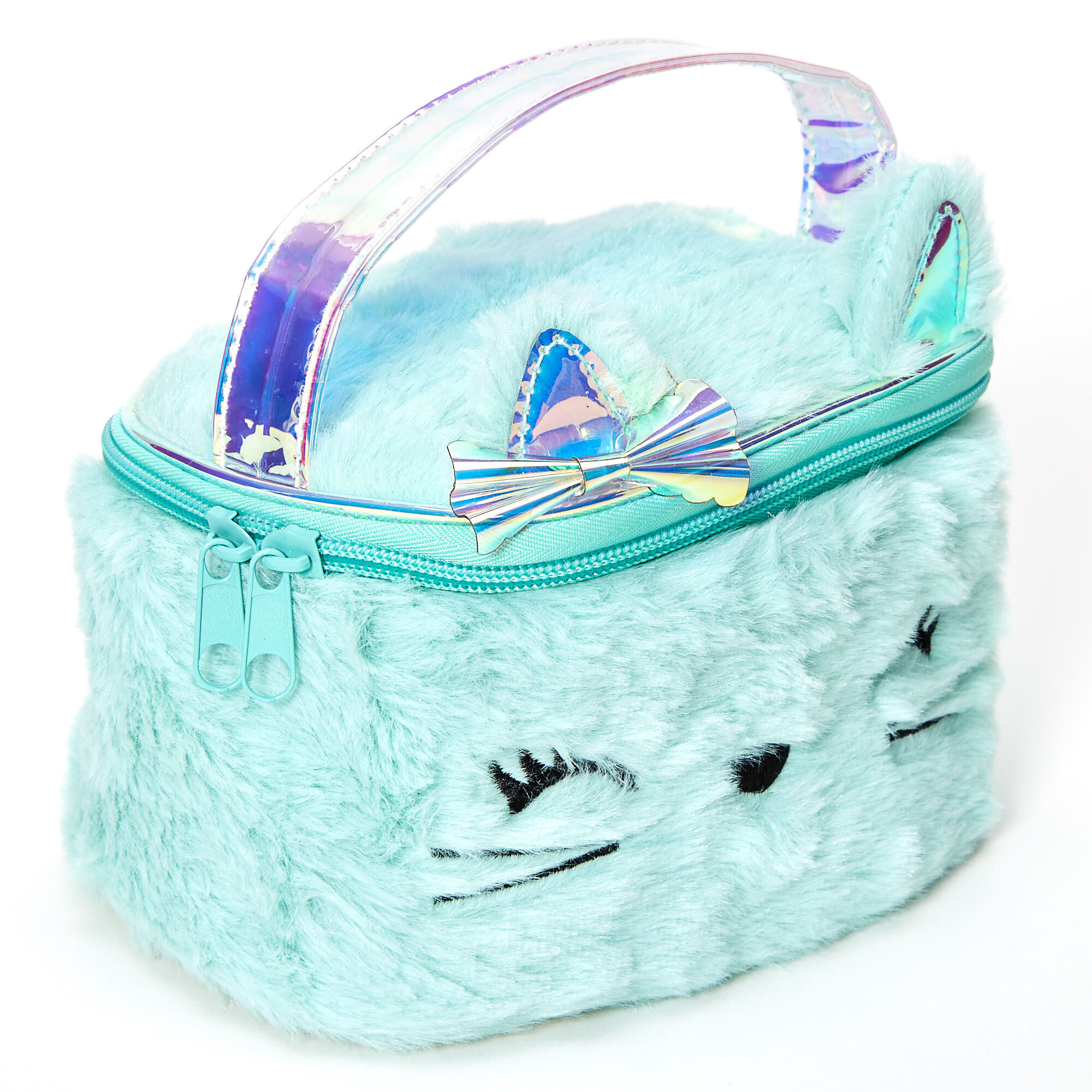 Claire's Club Plush Kitty Makeup Bag - Mint,