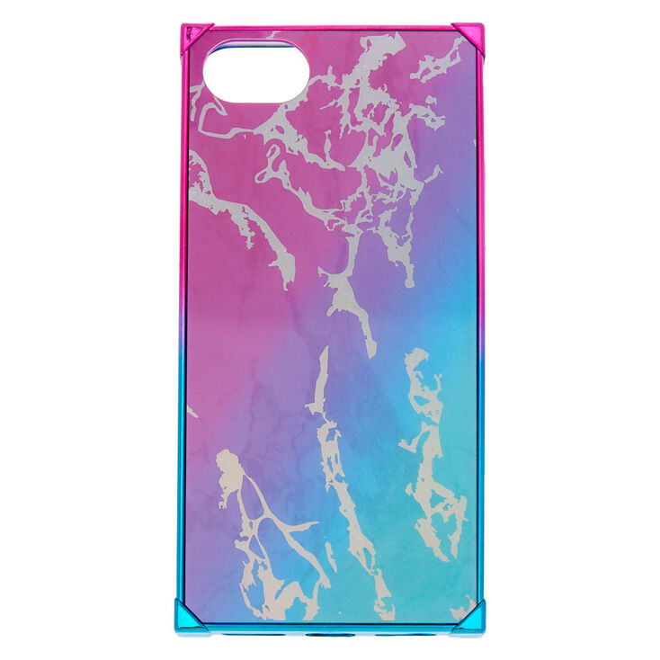 Coque de portable carr&eacute;e arc-en-ciel effet marbr&eacute; - Compatible avec iPhone 6/7/8,