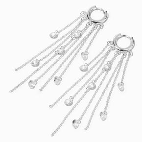 Cubic Zirconia Fringe 3&quot; Silver Huggie Hoop Earrings,