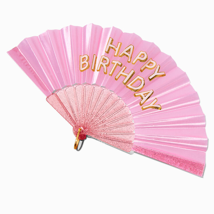 Pink &quot;Happy Birthday&quot; Folding Fan,