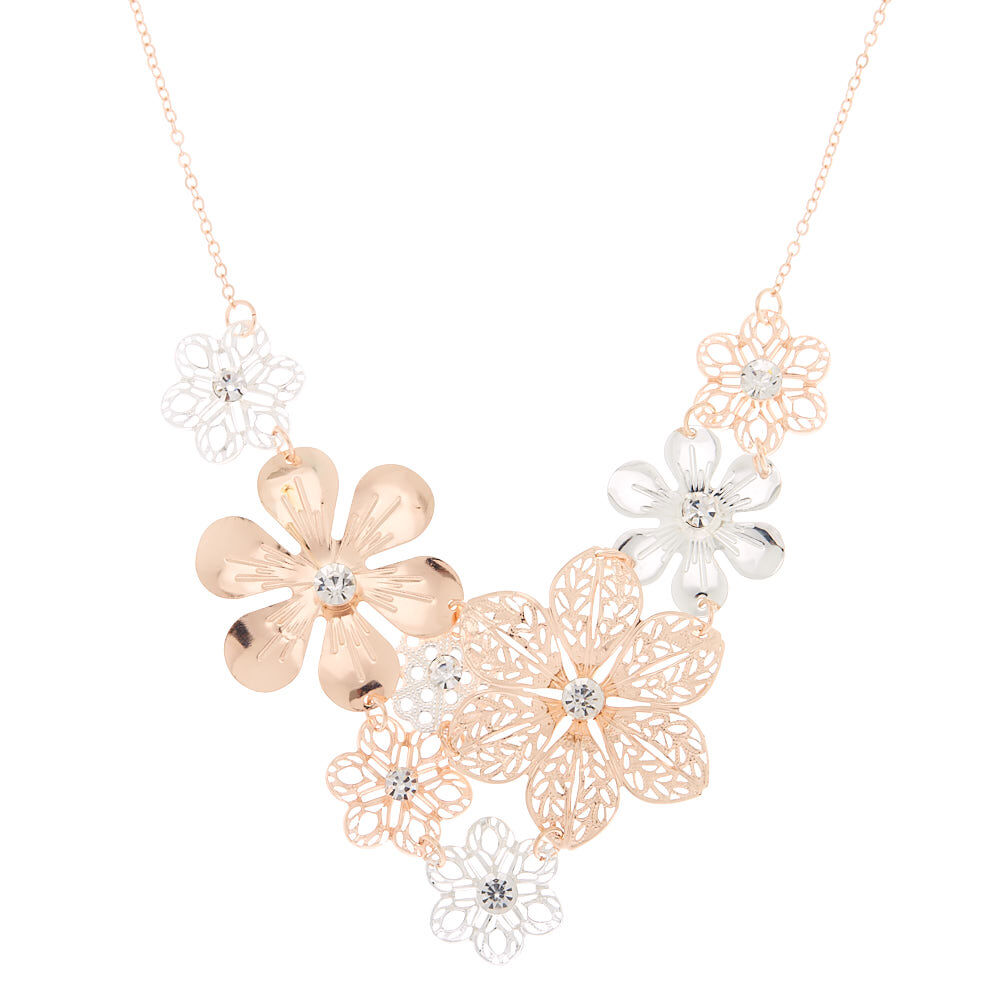 Mixed Metal Flower Statement Necklace