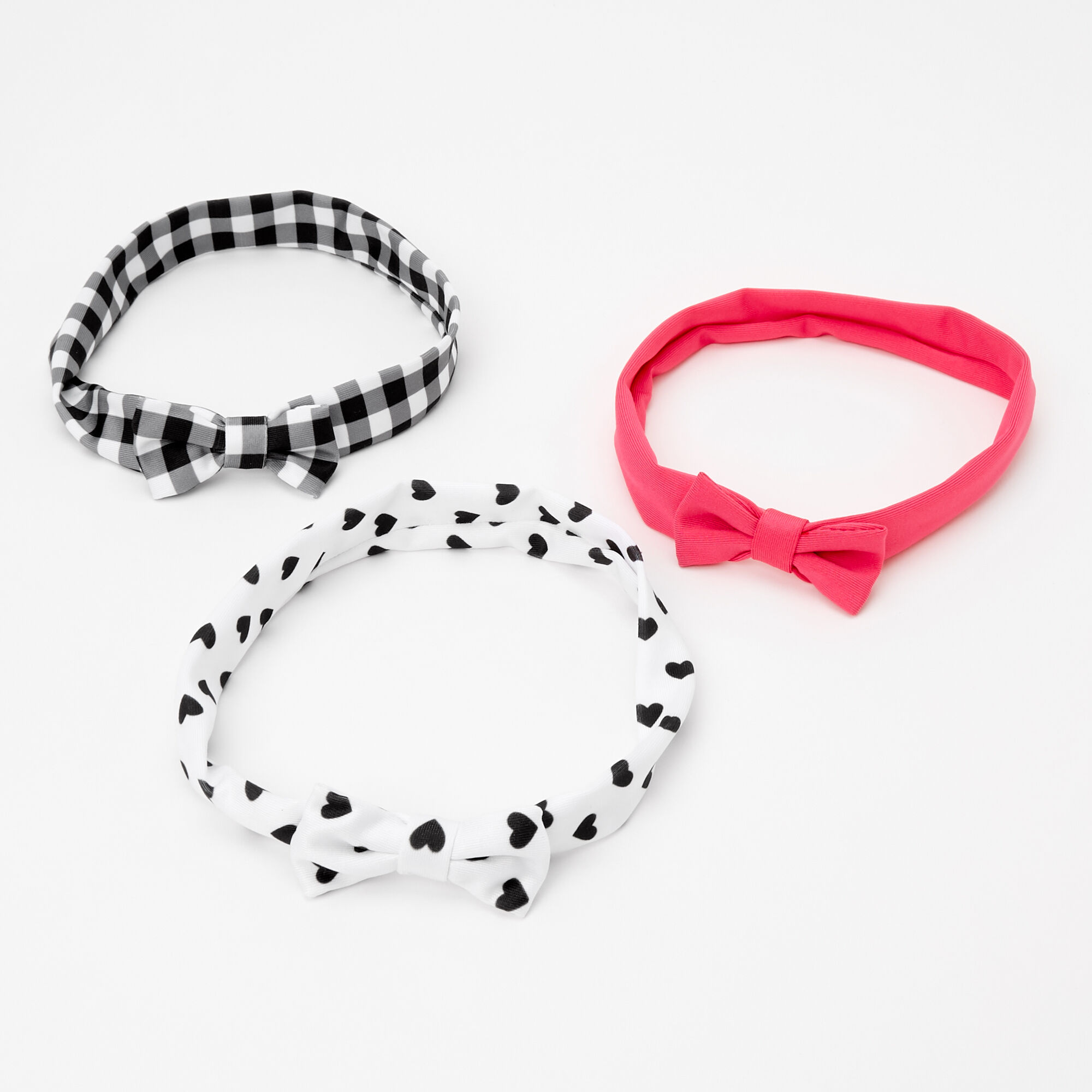 Claire's Club Heart & Plaid Bow Headwraps - 3 Pack,