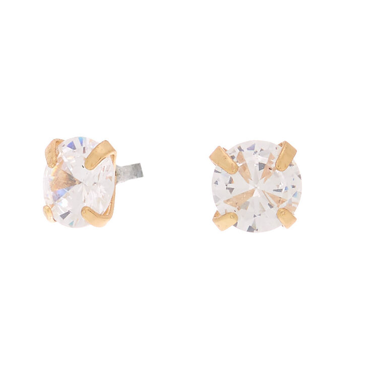 Gold Cubic Zirconia Round Martini Stud Earrings - 6MM,