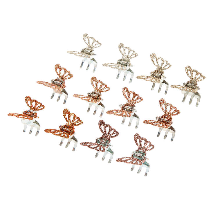 Glitter Butterfly Mini Hair Claws - Gold, 12 Pack,