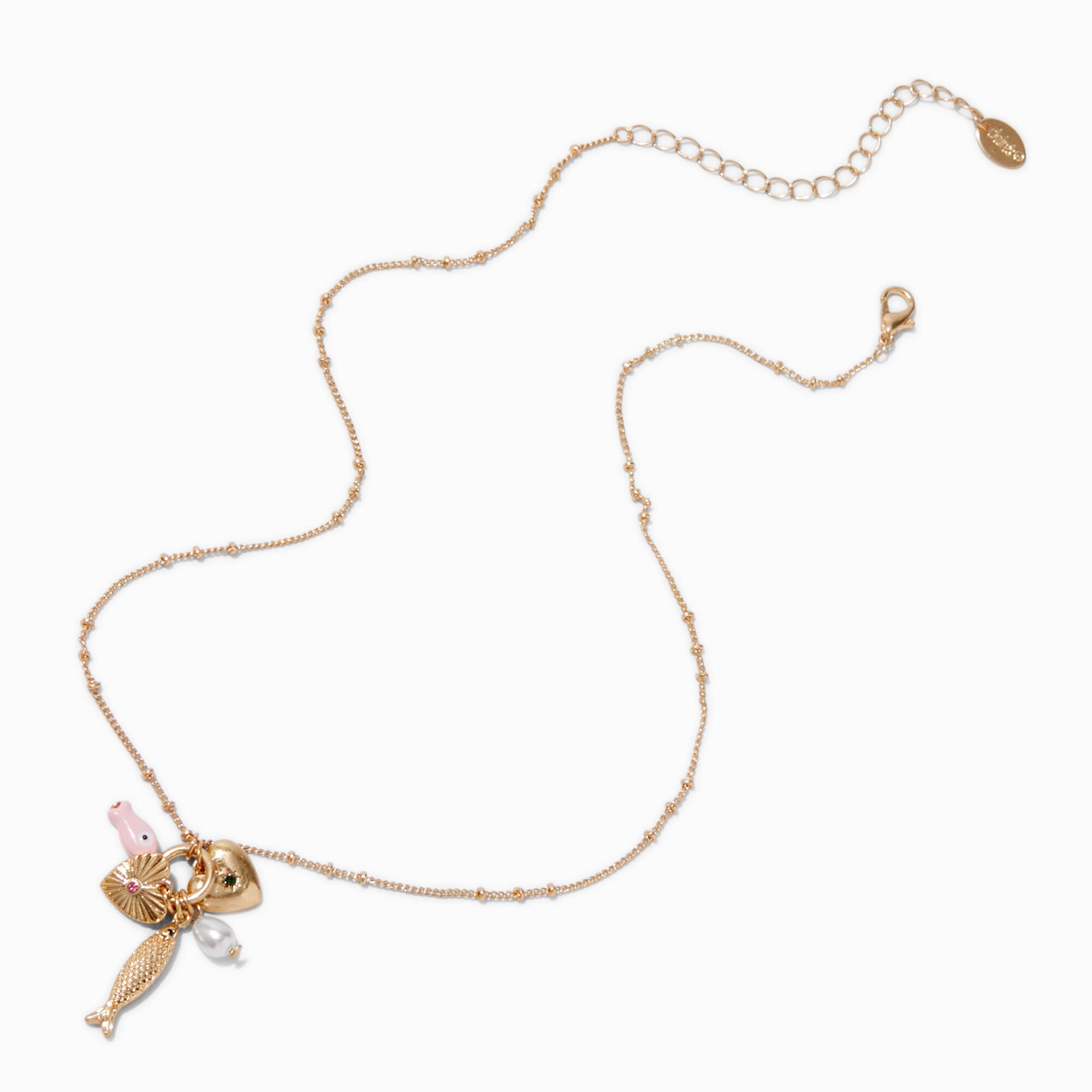 Gold-tone Fish Toggle Charm Pendant Necklace,