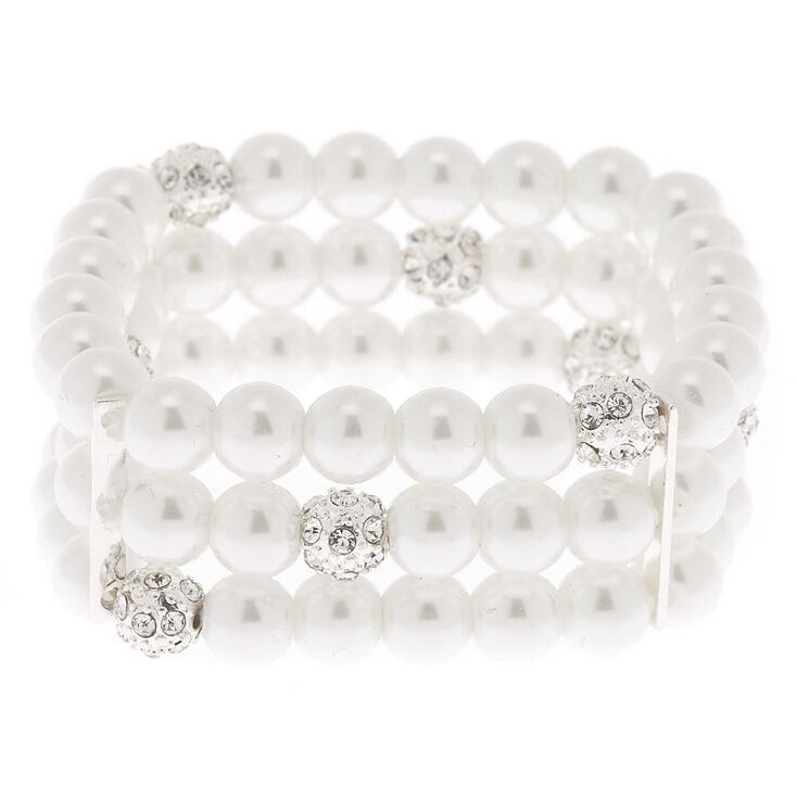 Claire's Bracelet élastique multi-rangs avec perles d'imitation couleur argenté