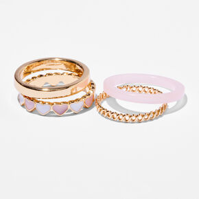 Pink Hearts Gold-tone Woven Rings Set - 4 Pack,