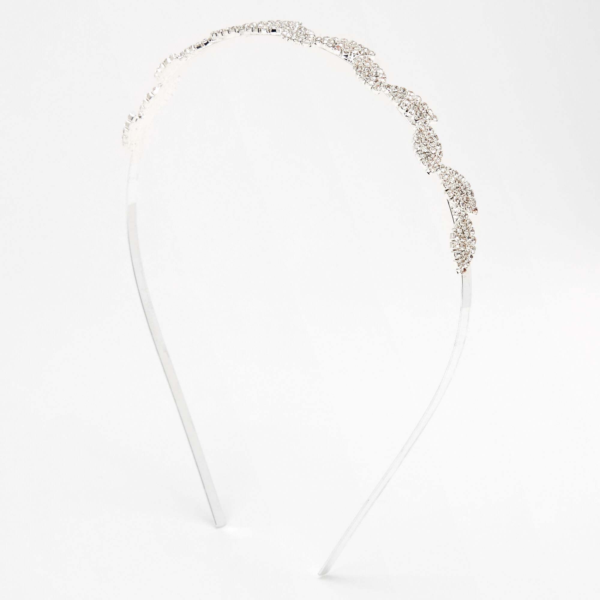 View Claires Tone Pave Rhinestone Leaf Headband Silver information