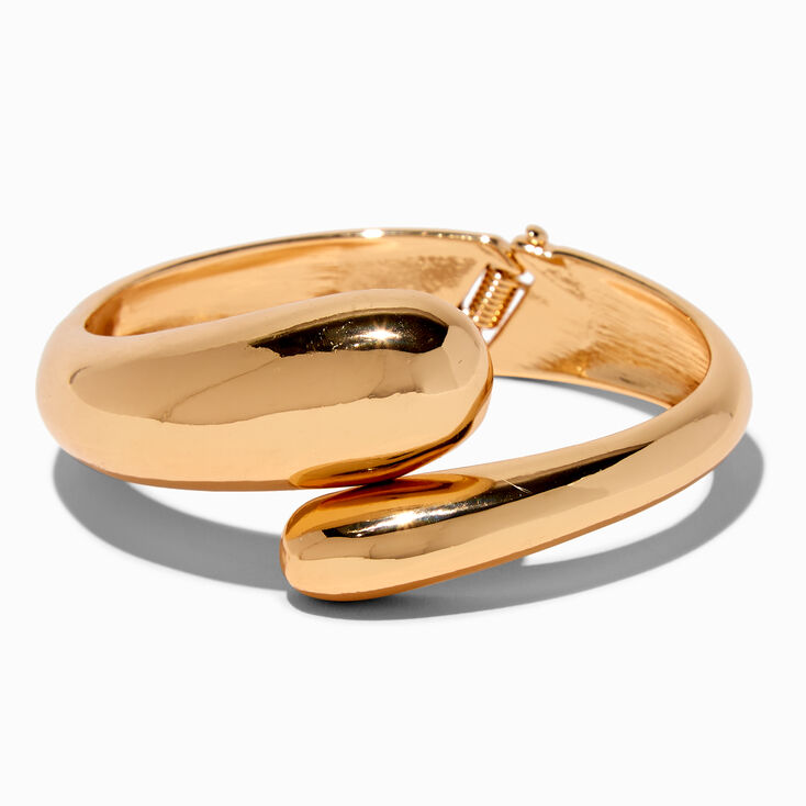 Thick Gold-tone Hinged Bangle Bracelet,