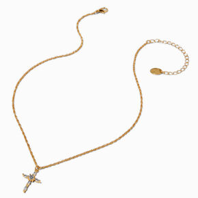 Cubic Zirconia Cross Pendant Necklace &amp; Stud Earrings Set,