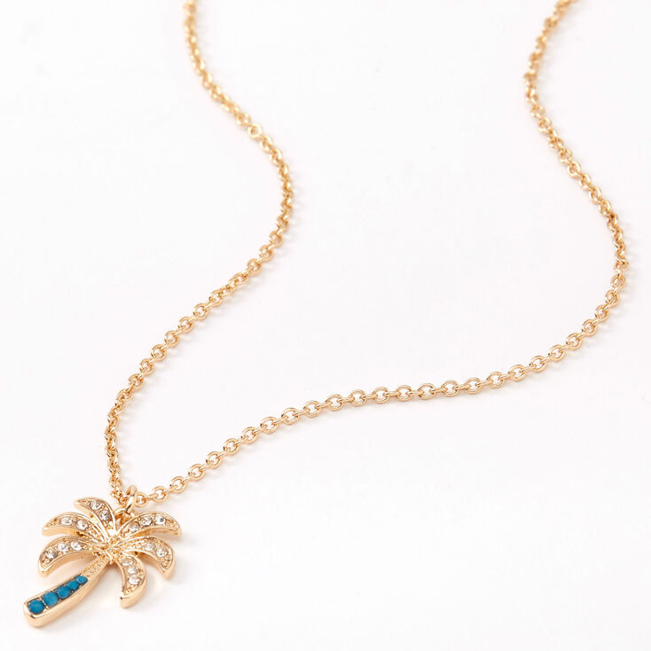 Gold Embellished Palm Tree Pendant Necklace - Turquoise,