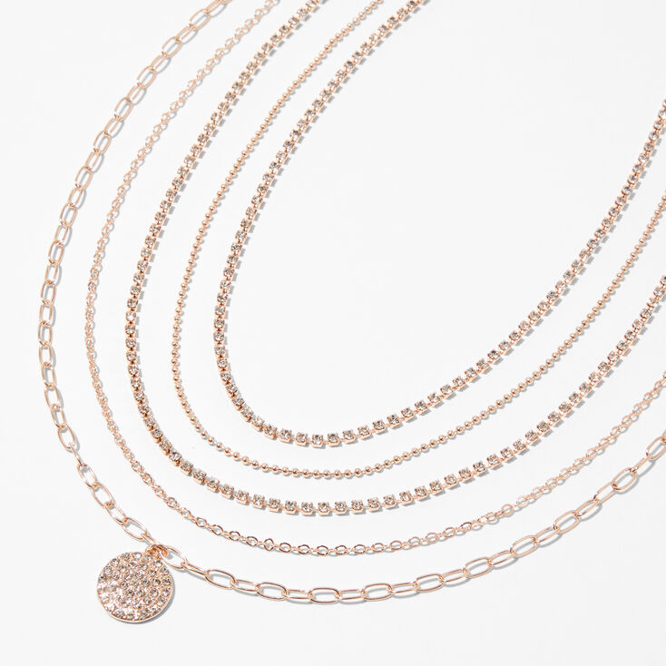 Rose Gold-tone Rhinestone Medallion Necklaces (5 Pack) | Claire's