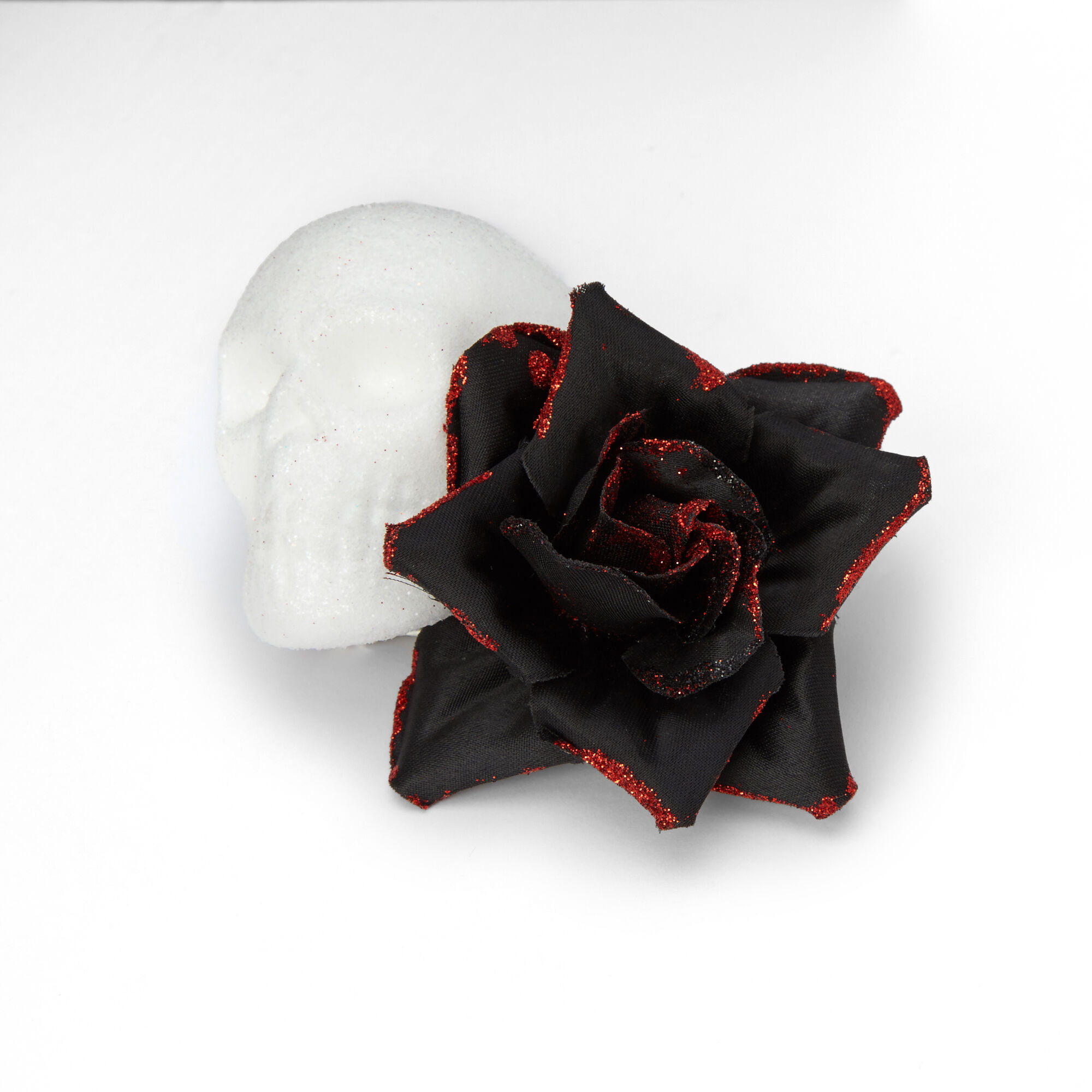 Day Of The Dead Skull & Rose Flower Hair Clip - Black,