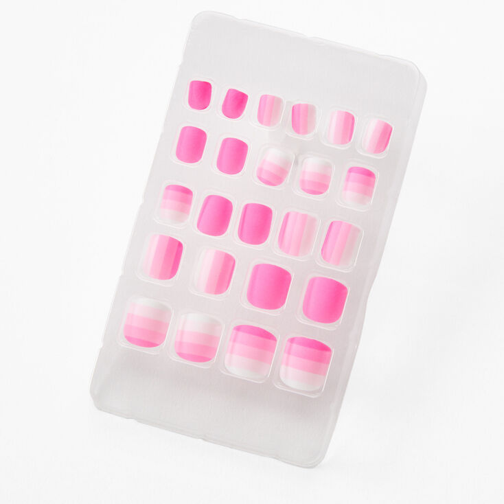 Matte Pink Striped Square Press On Vegan Faux Nail Set - Pink, 24 Pack,