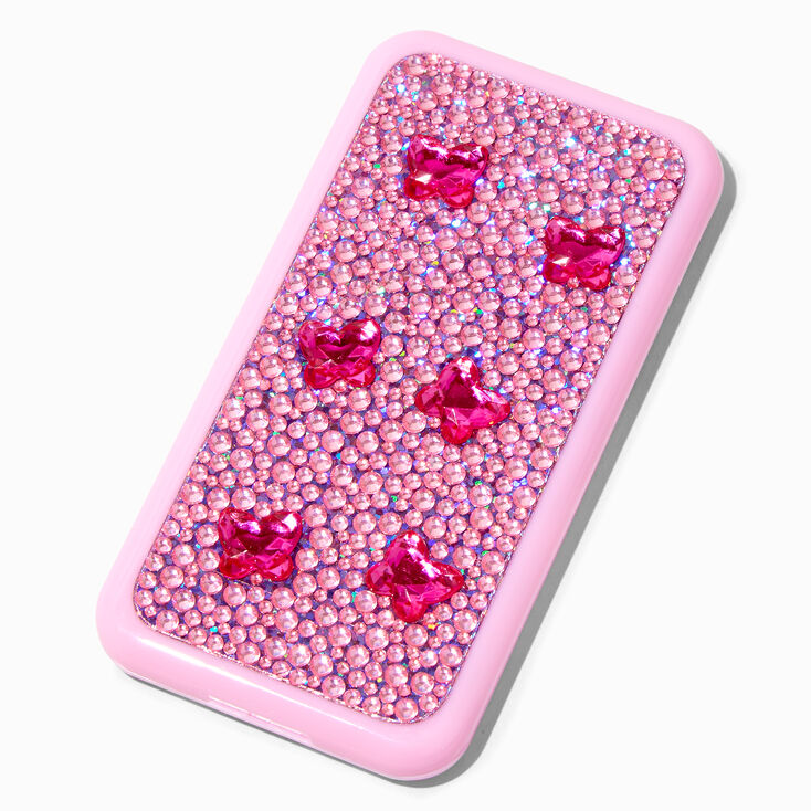 Palette de maquillage portable bling-bling papillon rose,