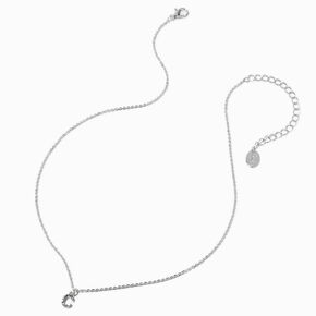 Silver-tone Crystal Block Letter Initial Pendant Necklace - C,
