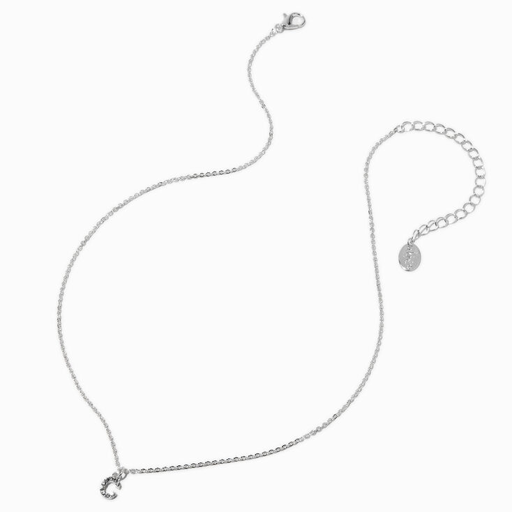 Silver-tone Crystal Block Letter Initial Pendant Necklace - C,